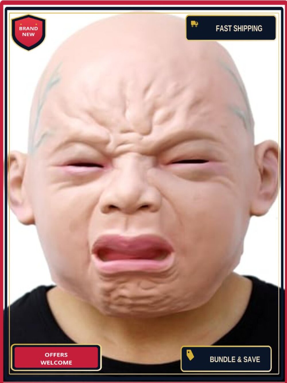 Full Head Natural Latex Crying Face Mask Halloween Costume Comedic Stage